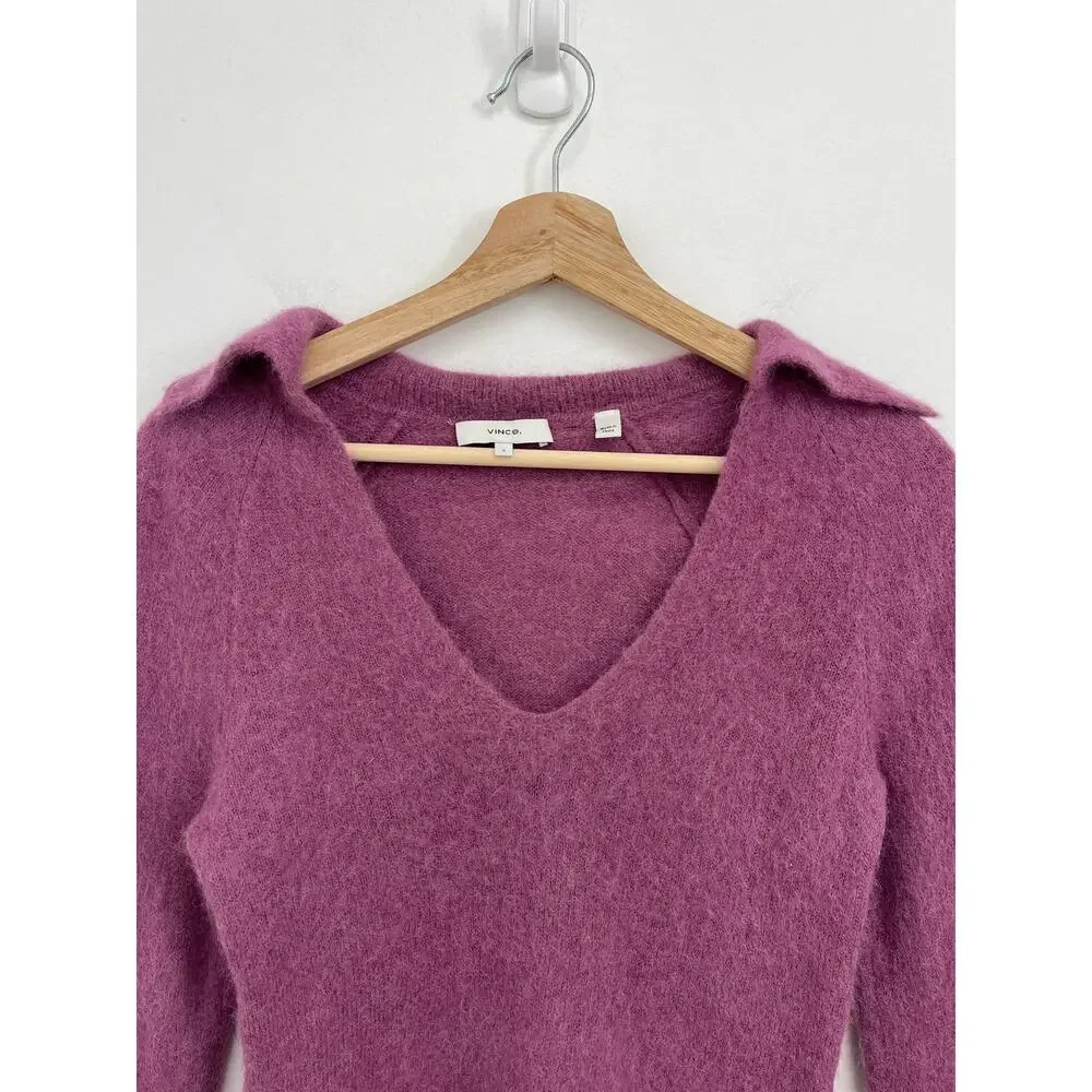 VINCE. Brushed Alpaca Wool Blend Collared Polo V-Neck Soft Cozy Sweater - Small